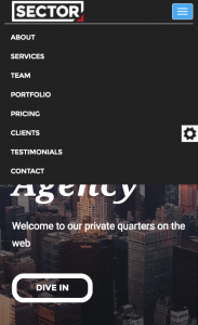 Sector One Page Website Theme - Menu in Mobile View