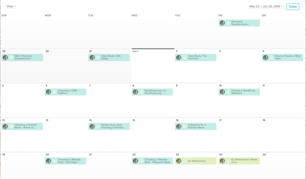 Snapshot of my Asana June Calendar