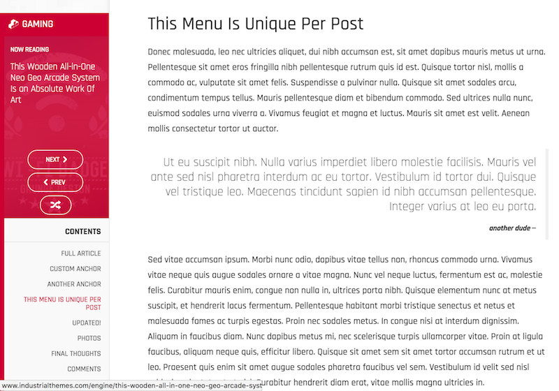 Engine WordPress Theme - Content Menu