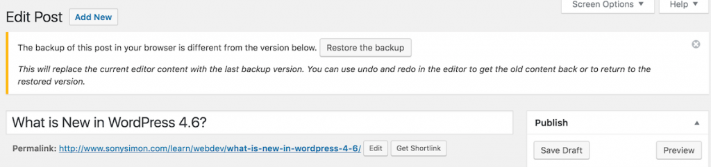 WordPress 4.6 - Content Recovery