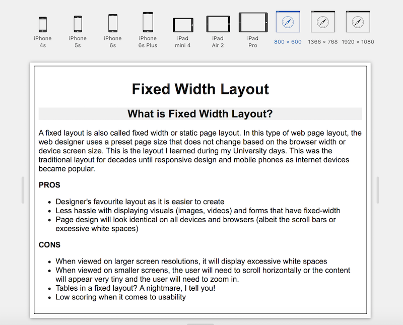 Fixed Width Layout or Static Page Layout